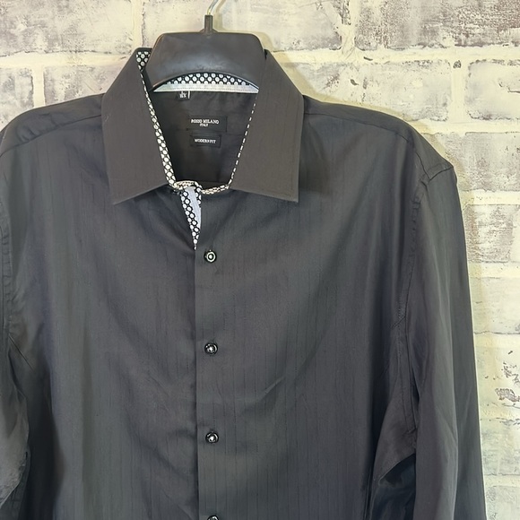 Rosso Milano Italy Men’s Dress Shirt Black L 16.5 L/S Reversible Cuff Button Up - Picture 3 of 10